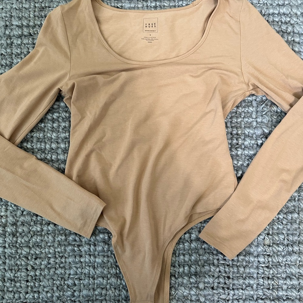 Banana Republic Tan Asymmetrical Long Sleeve Bodysuit